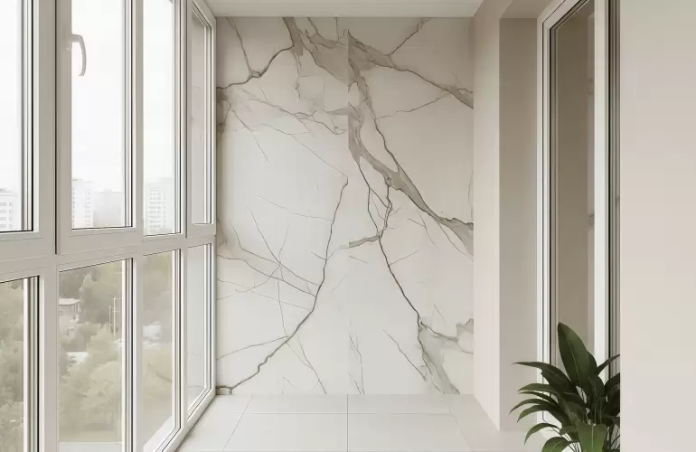 Отделка лоджии гибким мрамором